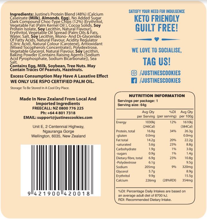 Justine's Protein Cookies - Chocolate Chip (Box of 12) image