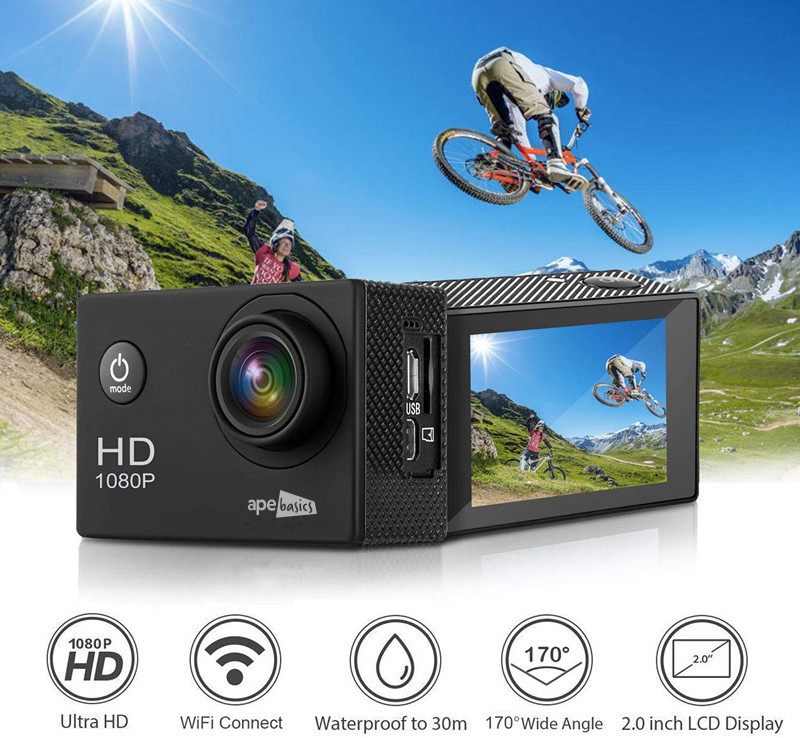 Ape Basics 1080P Waterproof Action Camera - Black image