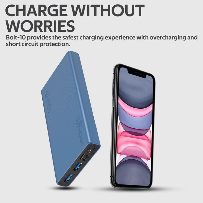 Promate Bolt10 Compact Smart Charging 10000mAh Power Bank with Dual