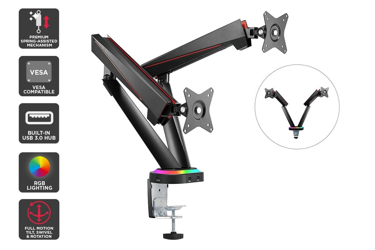 Kogan Dual Full Motion SpringAssisted RGB Gaming Monitor Mount with