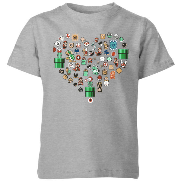 Nintendo Super Mario Pixel Sprites Heart Kids' T-Shirt - Grey - 9-10 Years image