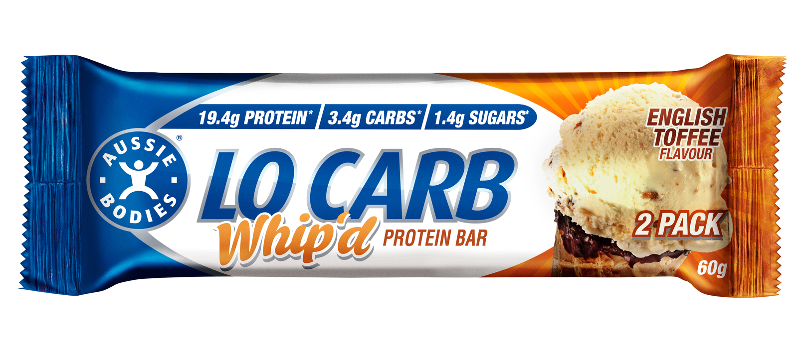 Aussie Bodies Lo Carb Whip’d Protein Bars - English Toffee (12x60g) image