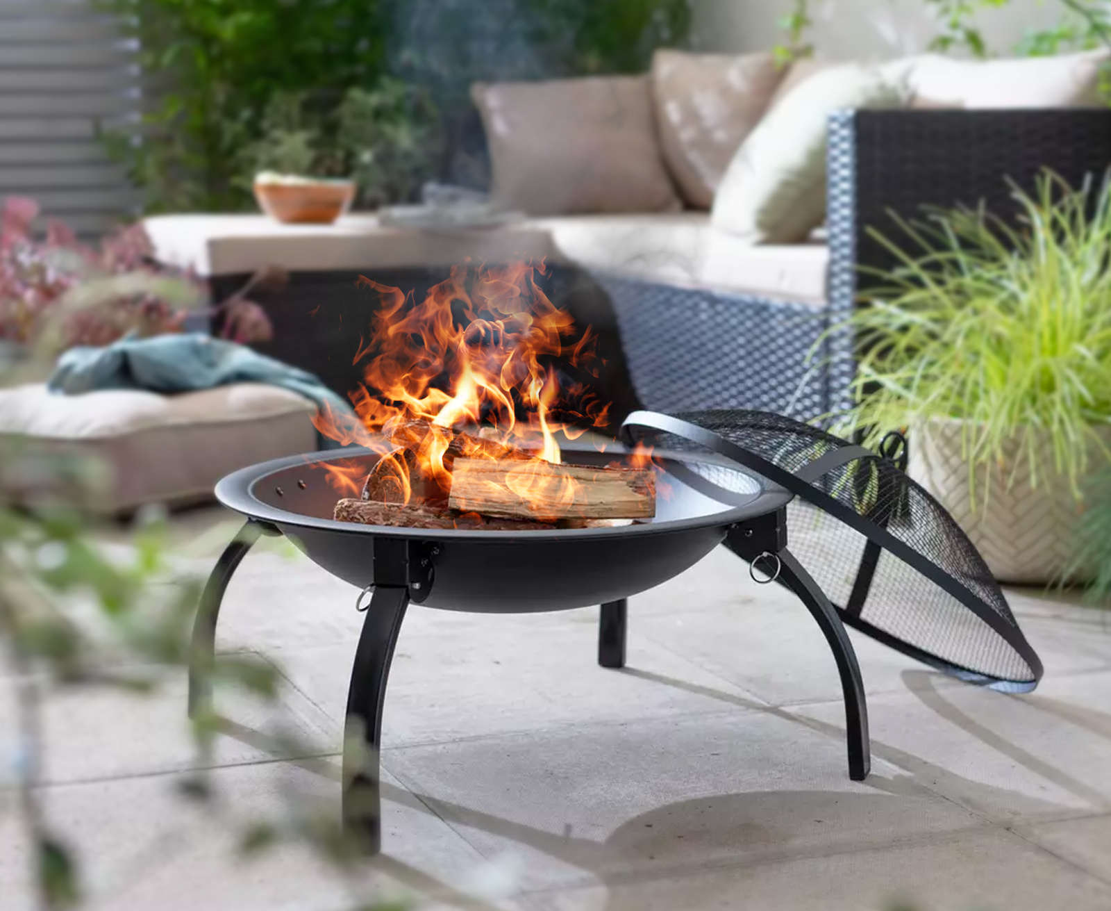 Round Foldable Fire Pit and BBQ Grill (56x42cm) + Carry Bag