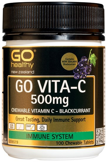 Go Healthy: GO VITA-C 500mg - Blackcurrant (100 Chew Tablets) image