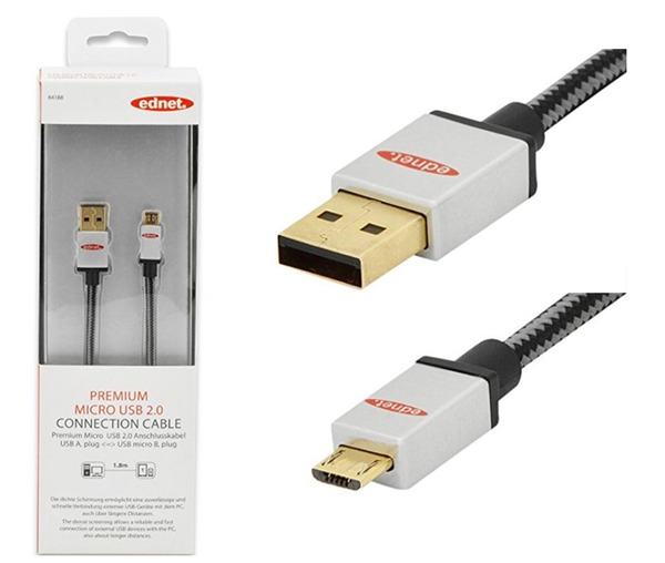 Ednet USB 2.0 Type A (M) to micro USB Type B (M) Connection Cable (1.8m) image