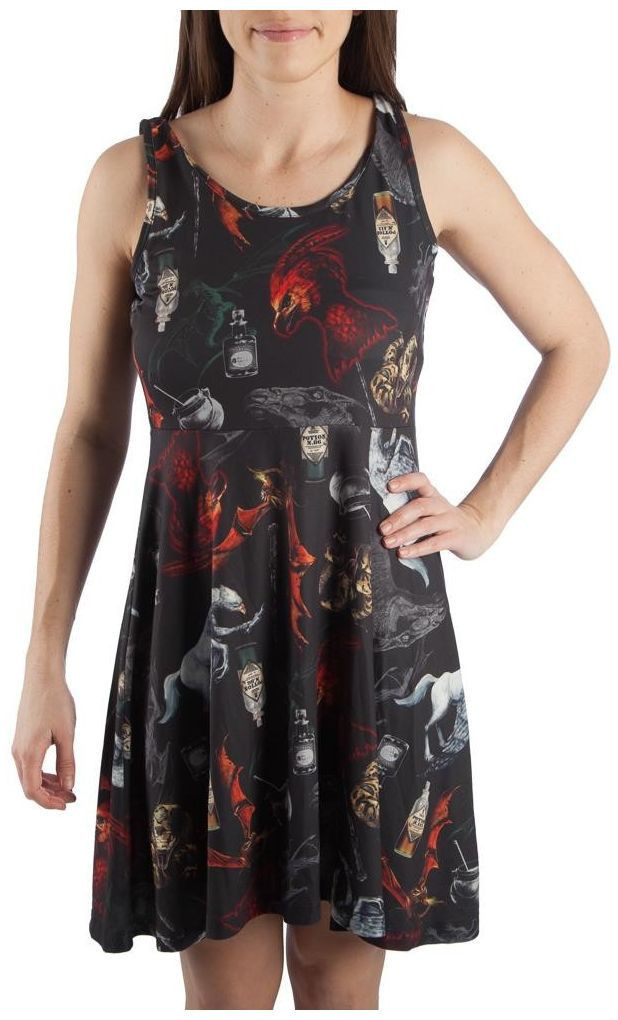 Harry Potter Muliticolor Symbols a Line Dress: L