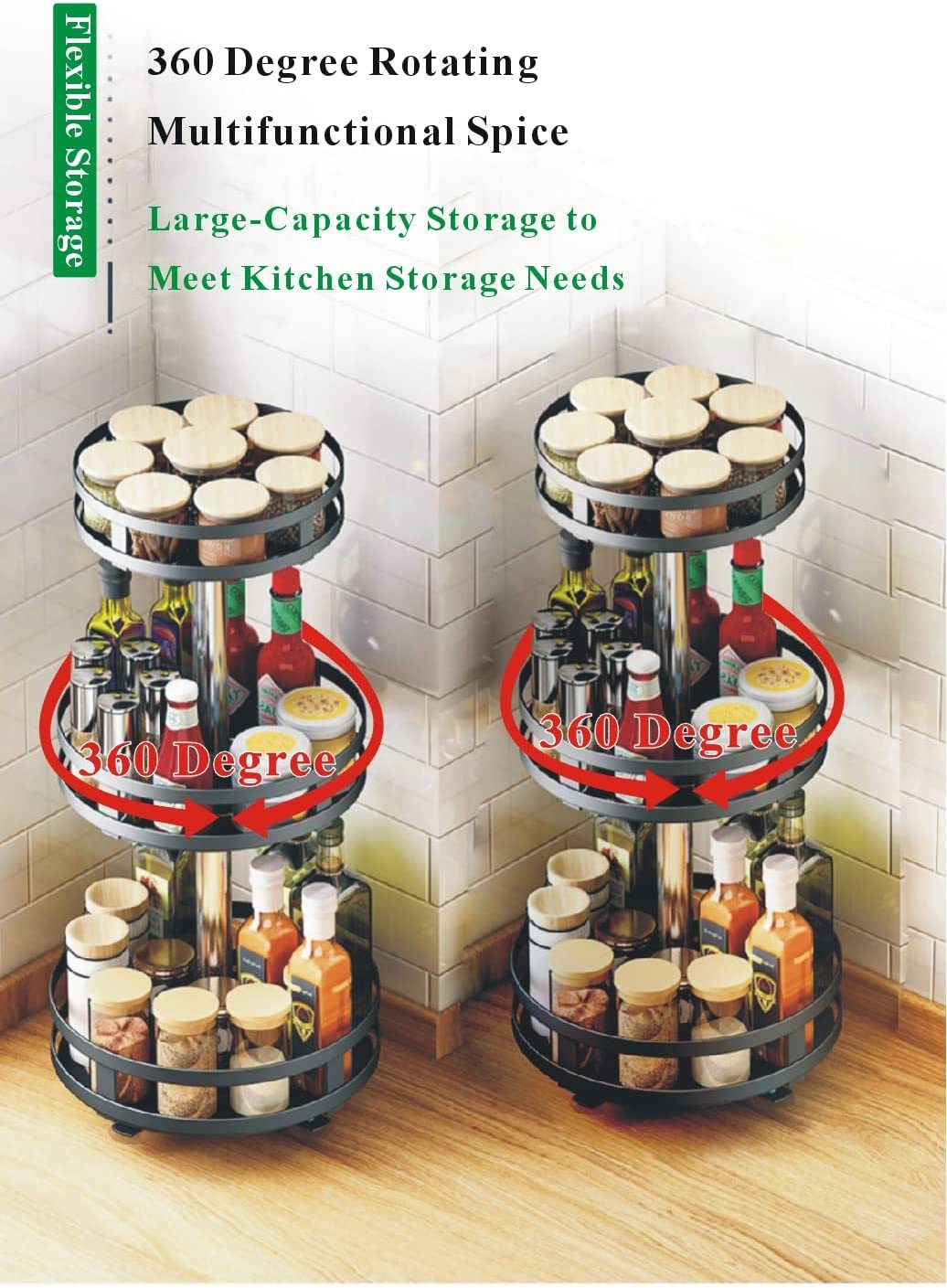 3 Tier Round Rotating Spice Rack Black at Mighty Ape NZ