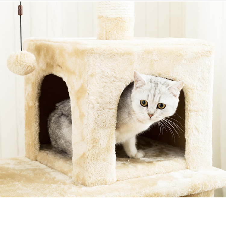 Cat Tree (6 Levels) With Hammock 1.4M - White / Light Brown image