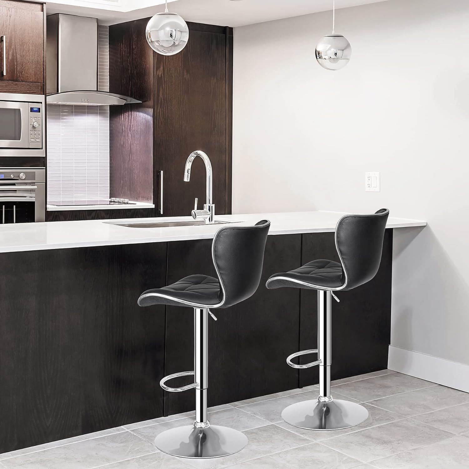 Buy Adjustable Swivel High Back PU Leather Bar Stool (Pack of 2