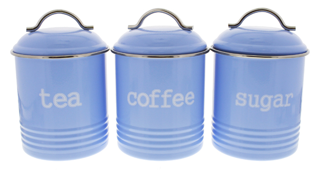 Tea/Sugar/Coffee Canisters 3 Set - Blue