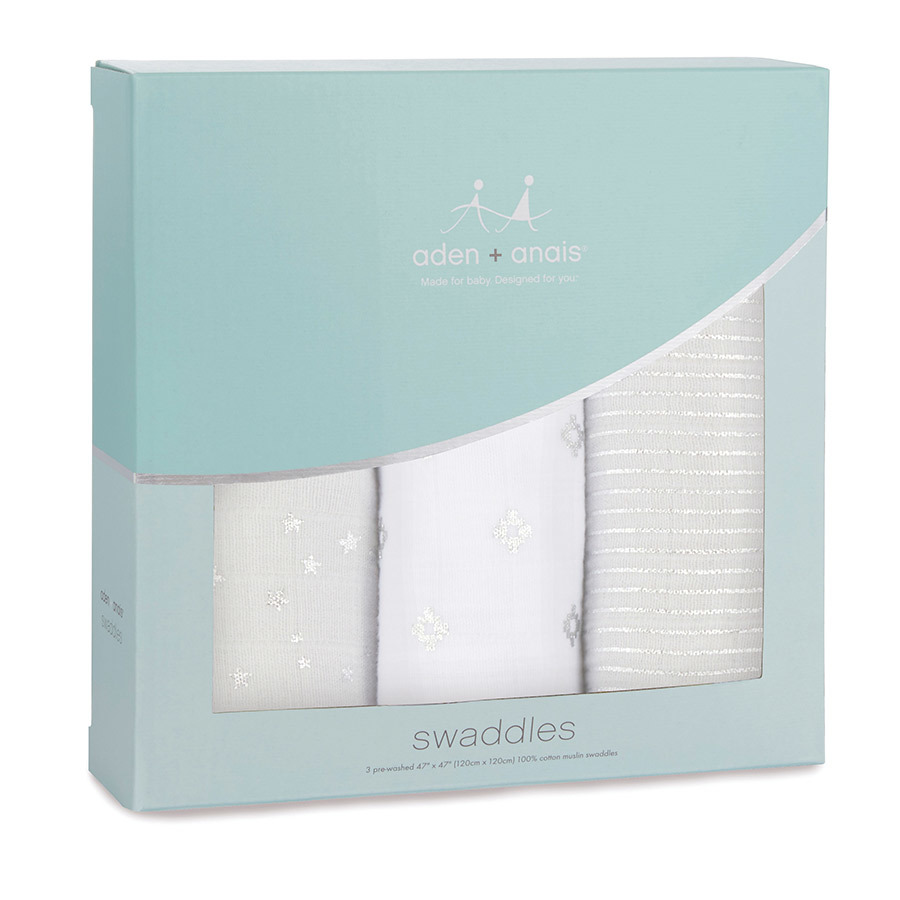 Aden + Anais: Metallic Charm Swaddle - Silver (3 Pack Swaddling Wraps) image