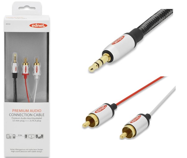 Ednet 3.5mm (M) to 2x RCA (M) Stereo Audio Cable (2.5m) image