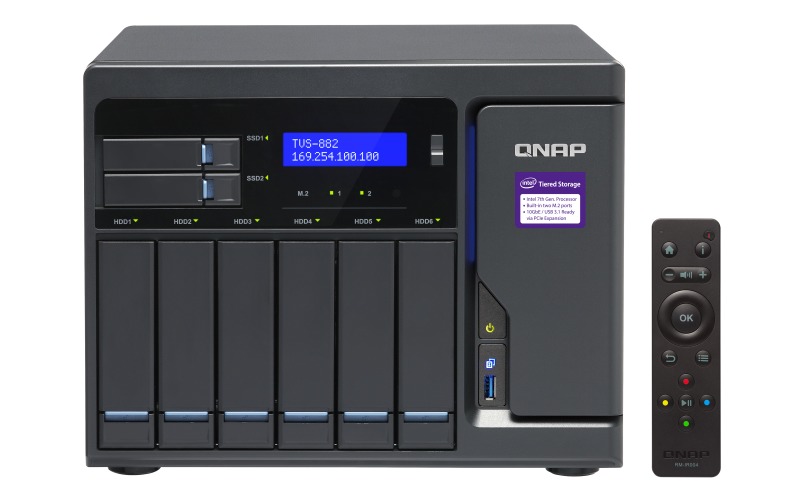 QNAP TVS-882-I3-8G NAS,6+2+2 X M.2 SLOT(DISKLESS),8GB,I3-6100,USB,GbE(4),HDMI,TWR, 2YR