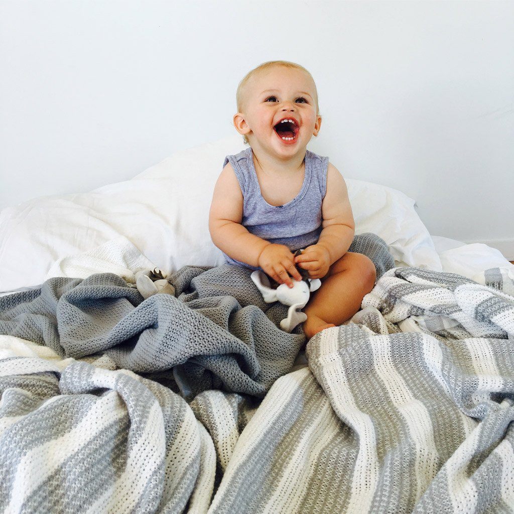 Eco Sprout: Cotton Cellular Breathable Cot Blanket - Natural/Dove Grey Stripe image