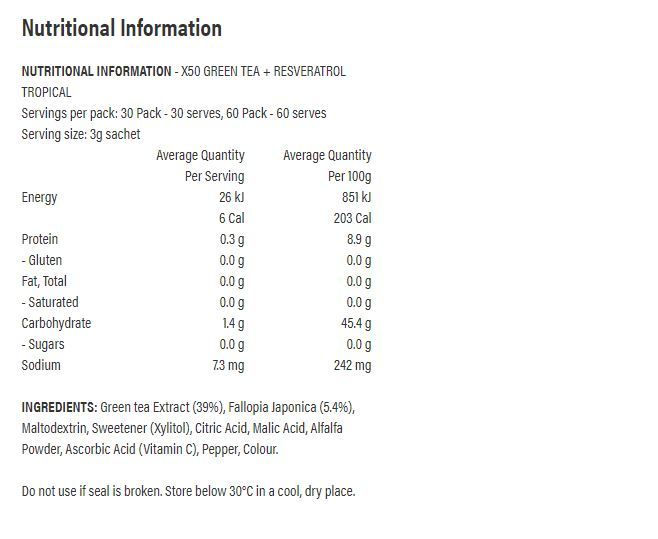 X50: Green Tea + Resveratrol - Tropical (60 serves) image