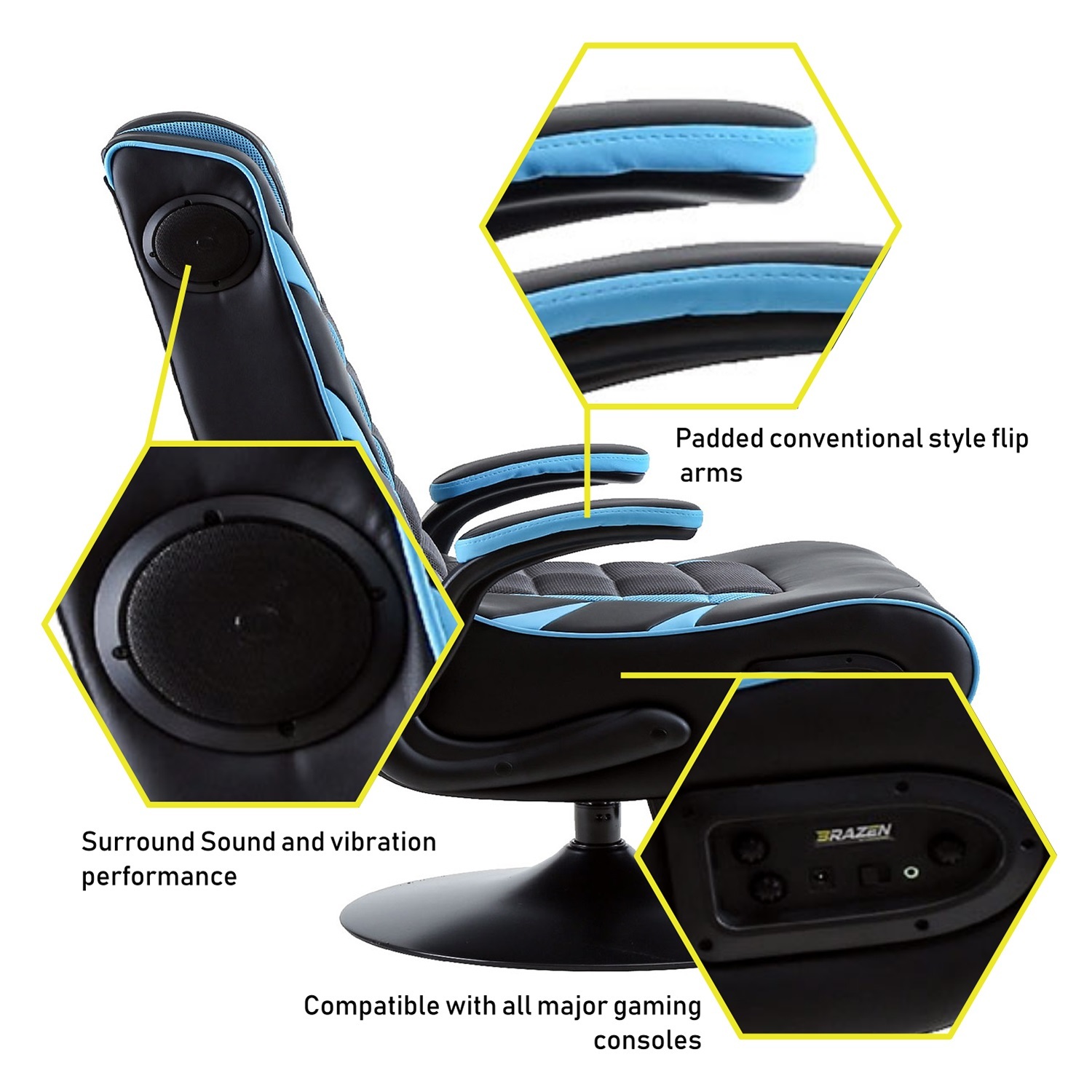 BraZen Panther Elite 2.1 Bluetooth Surround Sound Gaming Chair (Red) for image