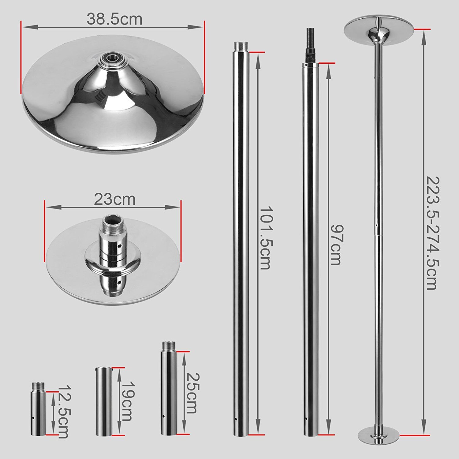 360° Pro Fitness Spinning Dancing Training Pole - Chrome image