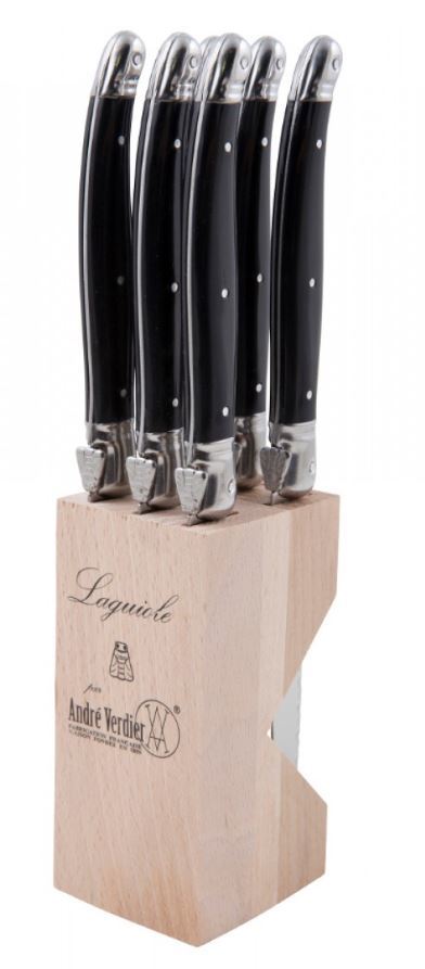 Andre Verdier Laguiole Debutant Steak Knife Set & Block- Black (6pc) image