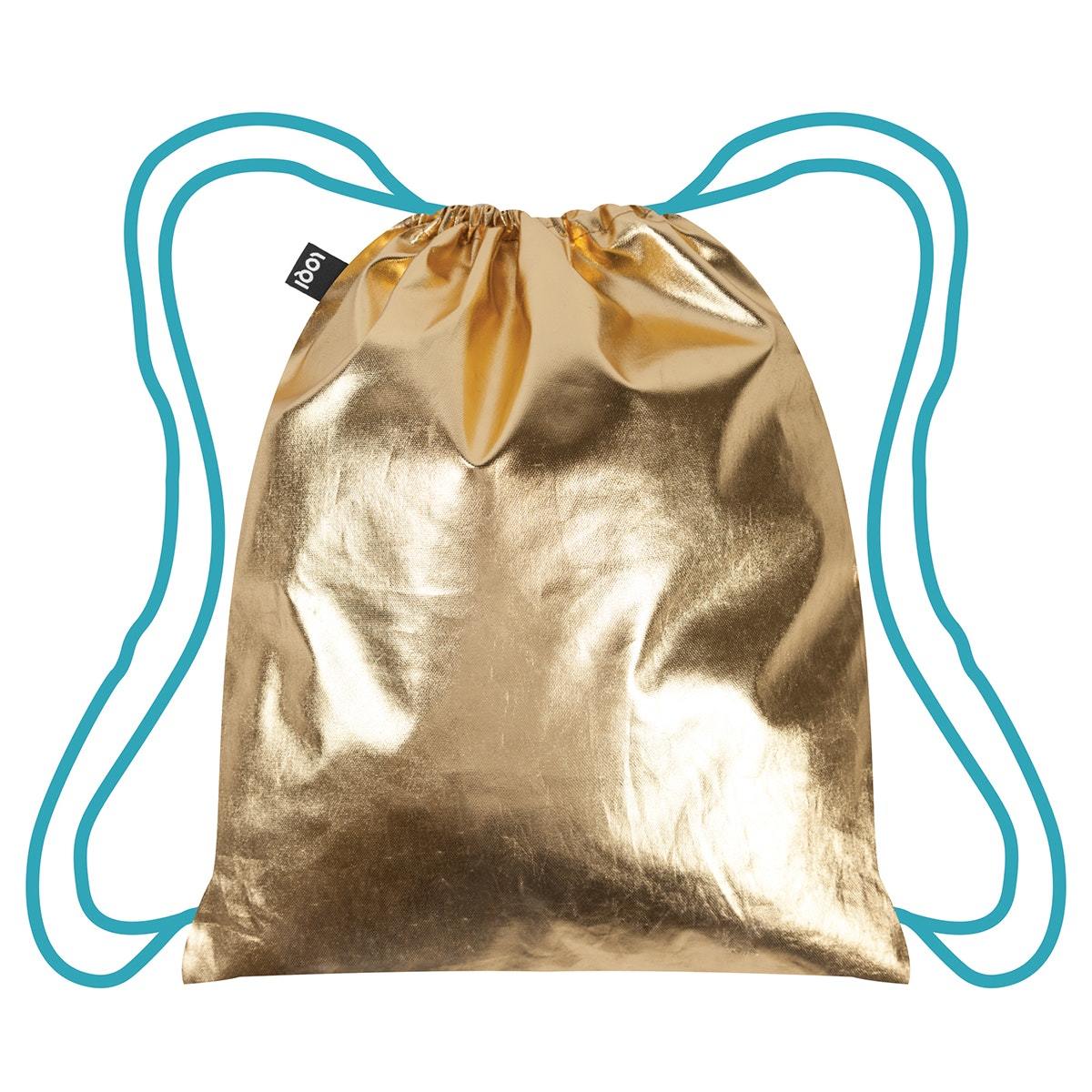 Loqi: Backpack Metallic Neon Collection - Gold – Blue Drawstrings image