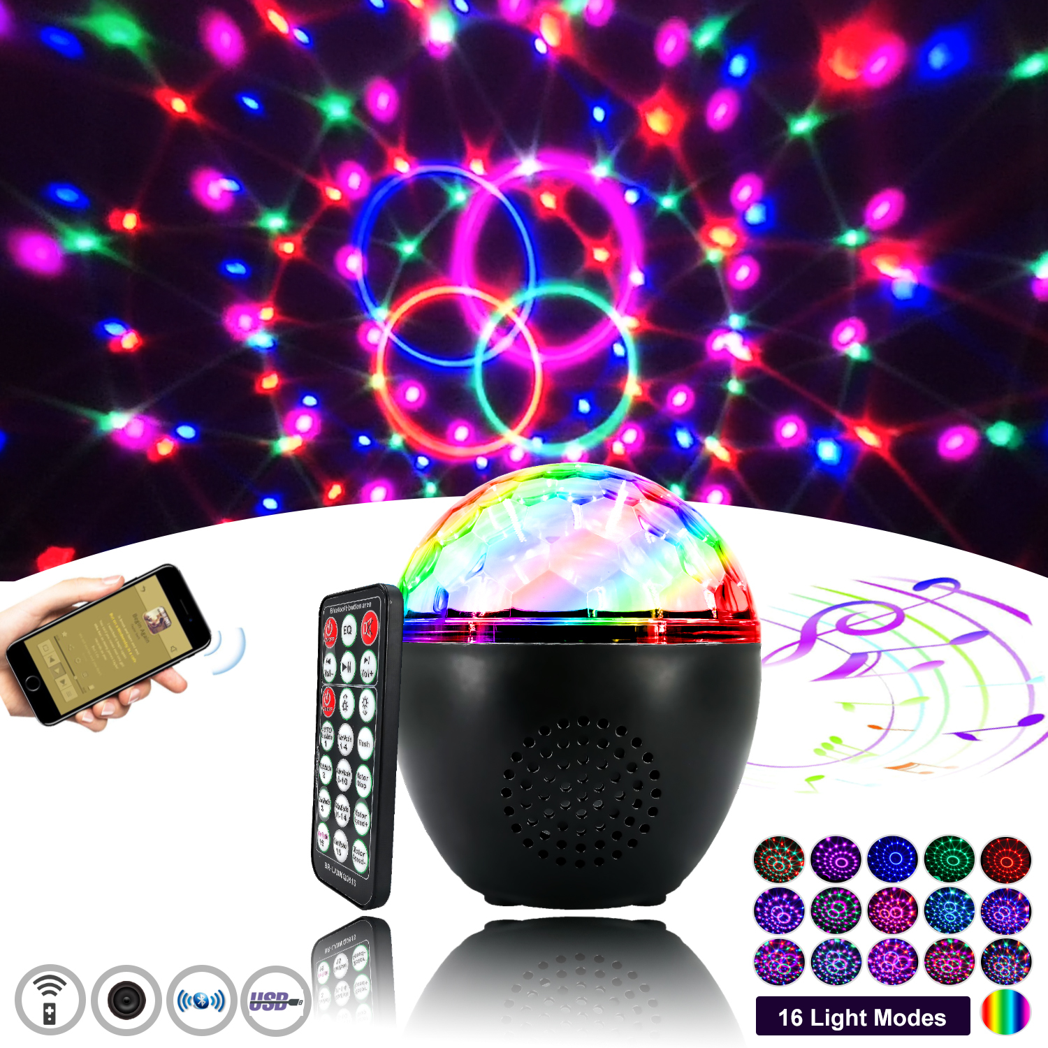 16 LED Party Projector Light with Bluetooth Speaker