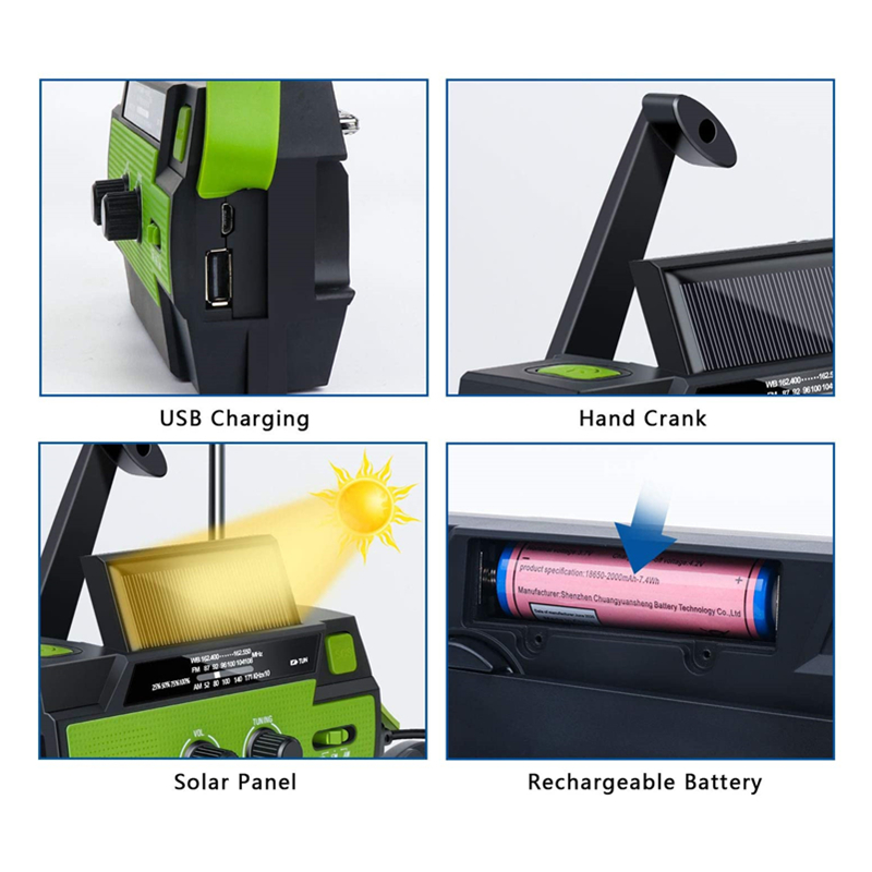 Emergency Solar Hand Crank Portable Charger and Flashlight Green at