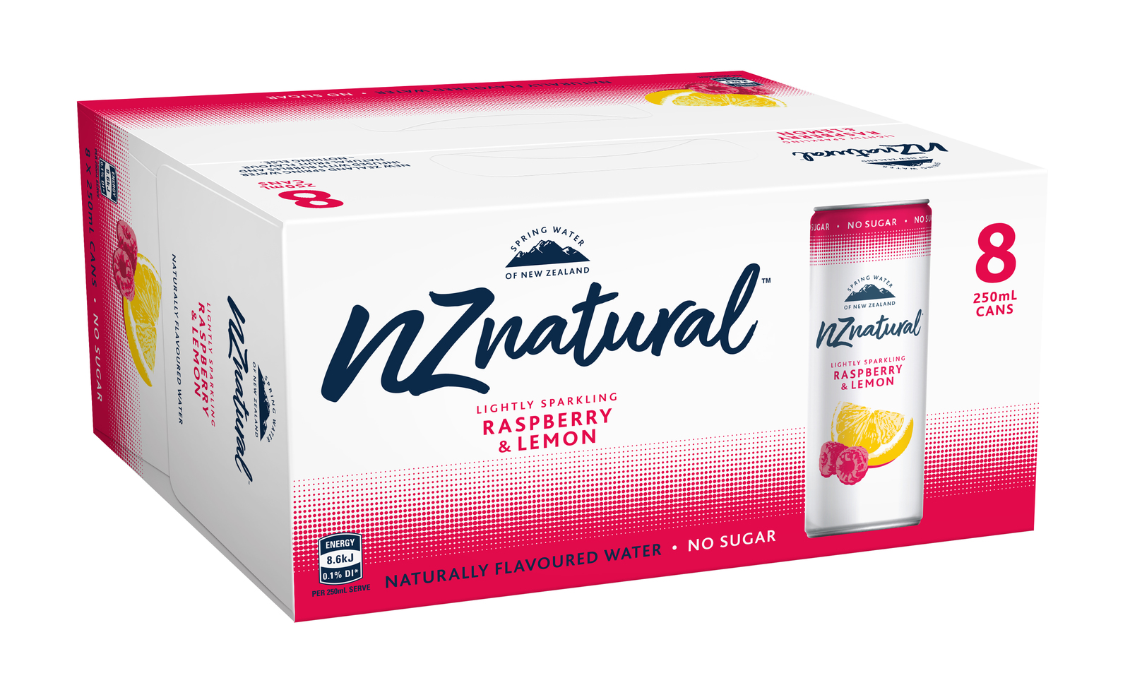 NZ Natural Raspberry & Lemon Sparkling Water 250ml (8 Pack) image