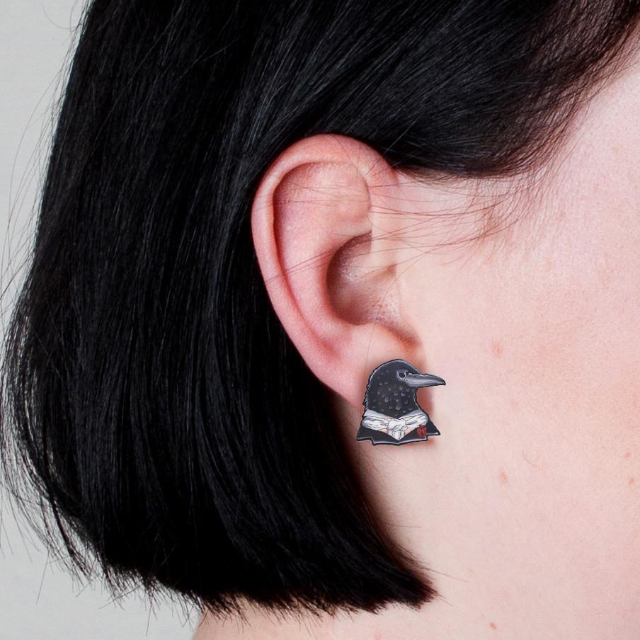 Edgar Allan Crow Stud Earrings