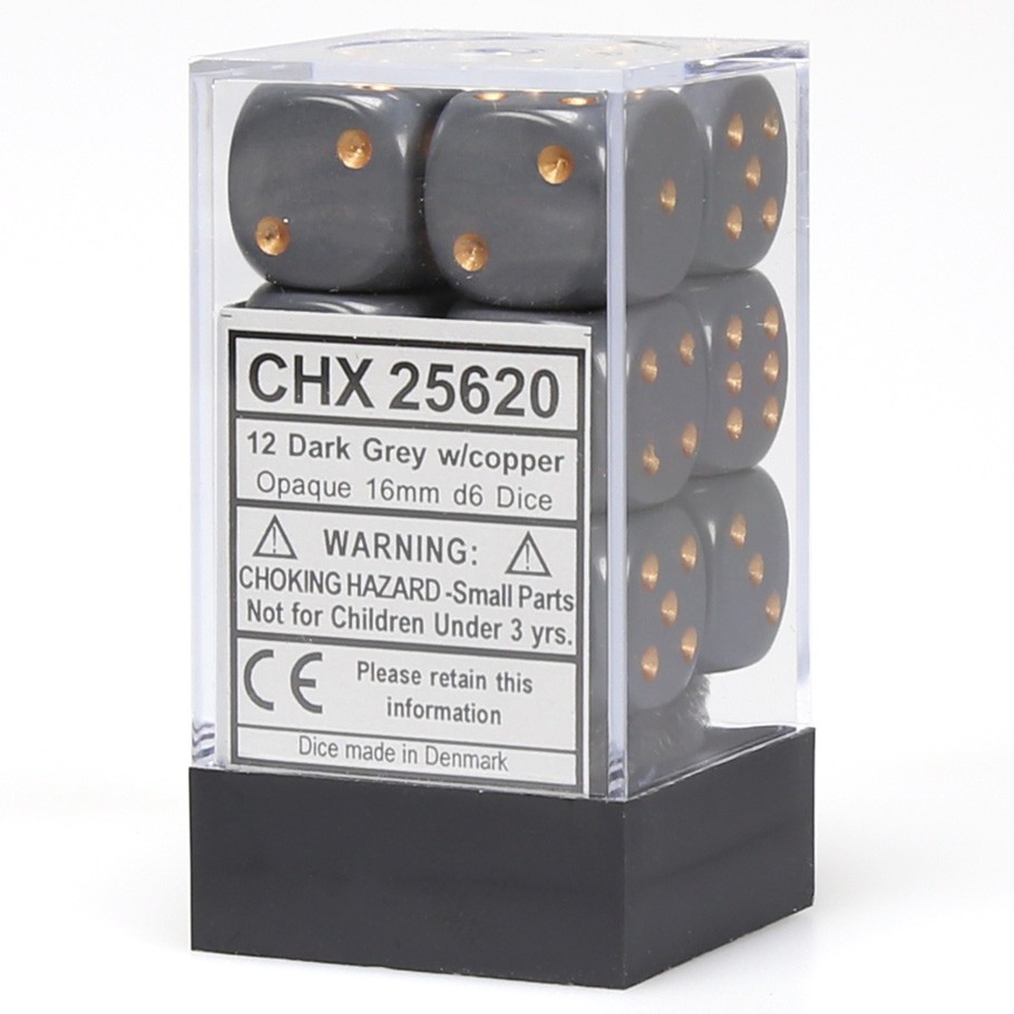 Chessex: D6 Opaque Cube Set (16mm) - Dark Grey/Copper image