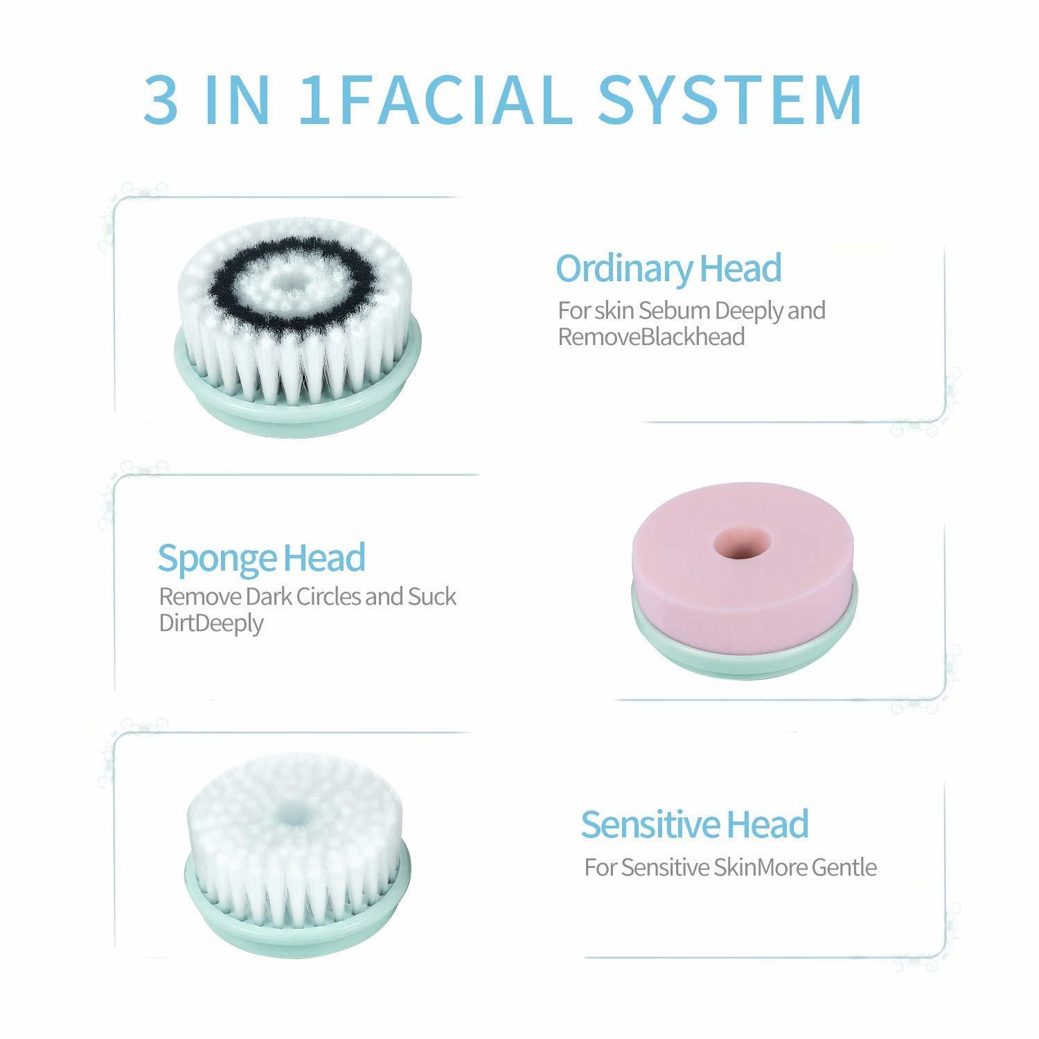 Rechargeable Rotating Waterproof Cleansing Facial Brush Set - Blue image