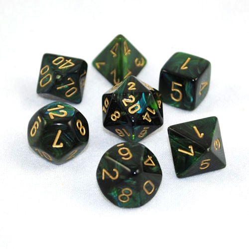 Chessex Signature Polyhedral Dice Set Scarab Jade/Gold image