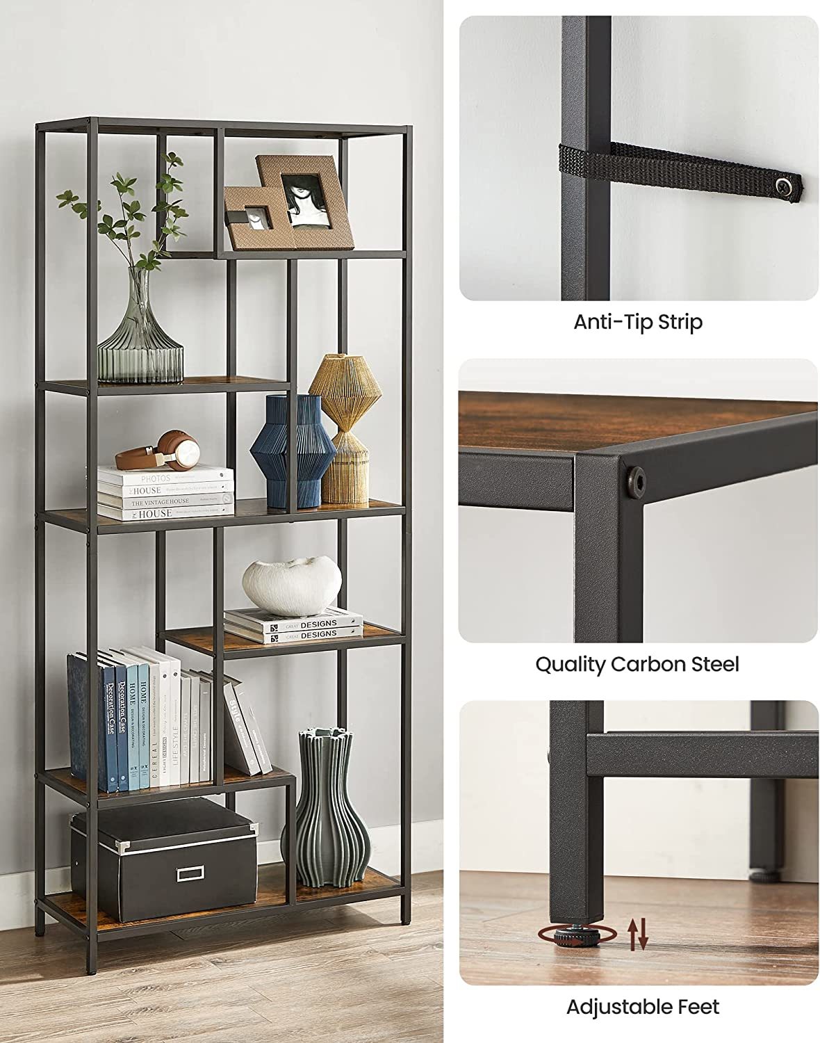 Buy VASAGLE 6Tier Bookshelf Rustic Brown at Mighty Ape NZ