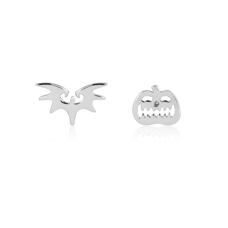 Couture Kingdom: NBC Bat & Pumpkin Mix-Match Stud Earrings - Silver image