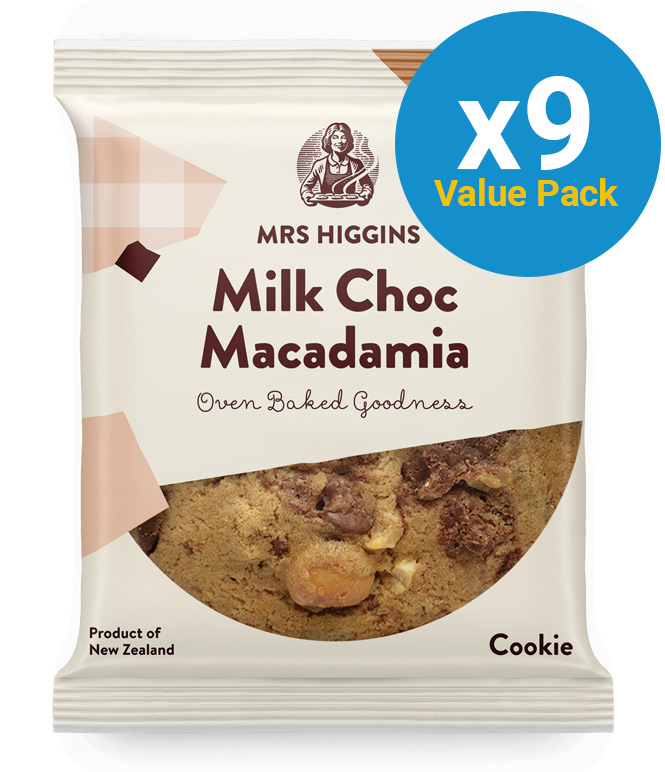 Mrs Higgins: Milk Choc Macadamia Cookie 85g (9 Pack) image