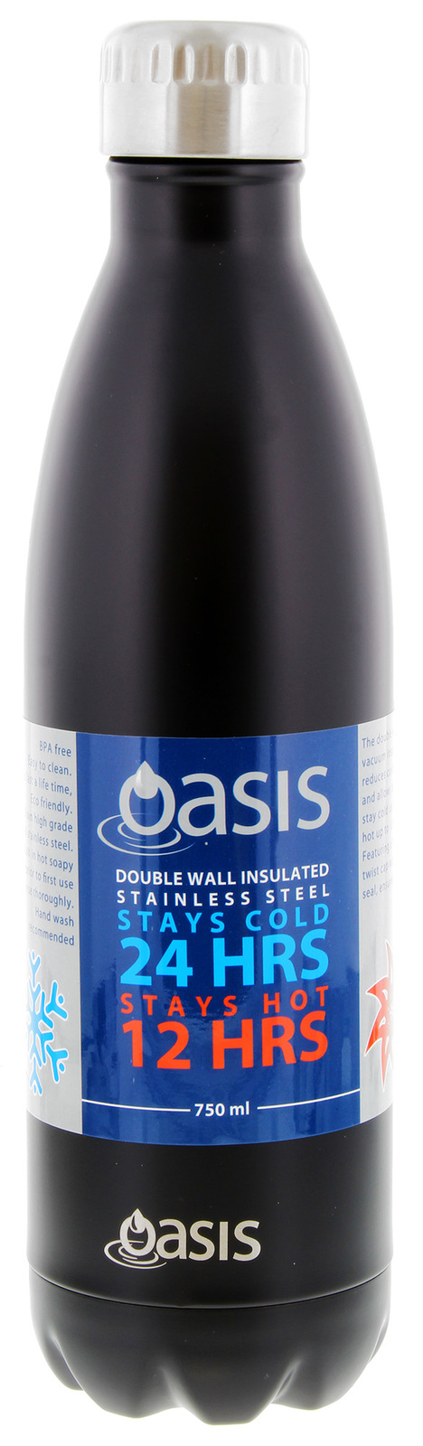 Oasis Insulated Stainless Steel Water Bottle - Matte Black (750ml) image