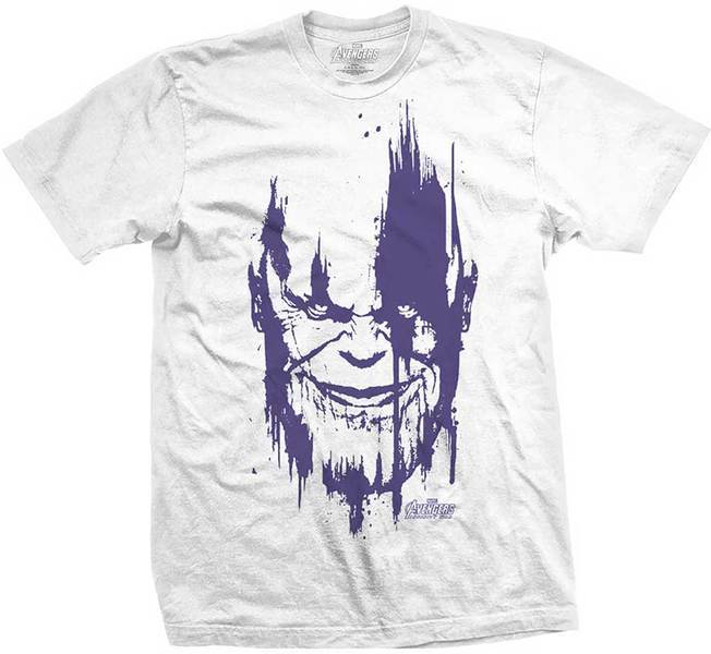 Avengers Infinity War Thanos Head Purp Mens White TS: Medium image