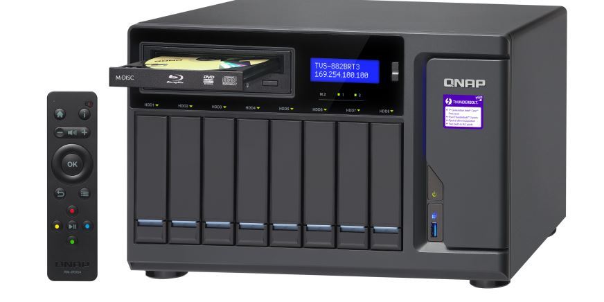 Qnap Tvs-882Brt3-Odd-I5-16G 8-Bay Nas (No Disk), 1 X Blu-Ray , 4 X Thunderbolt3 S, Core I5-7500 3.4 Ghz, 16Gb, 250W