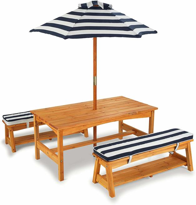 KidKraft Outdoor table & Chair Set w/Cushions & Navy Stripes at
