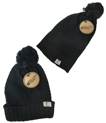 Silver Ferns Pompom Beanie (Black) image