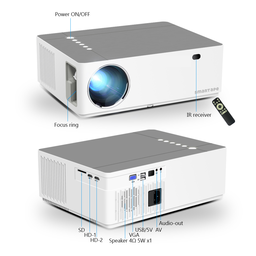 Smart LED Native 1080p Full HD Cinema Projector - Scolecite White image
