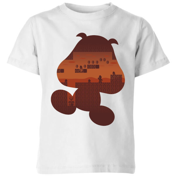 Nintendo Super Mario Goomba Silhouette Kids' T-Shirt - White - 7-8 Years