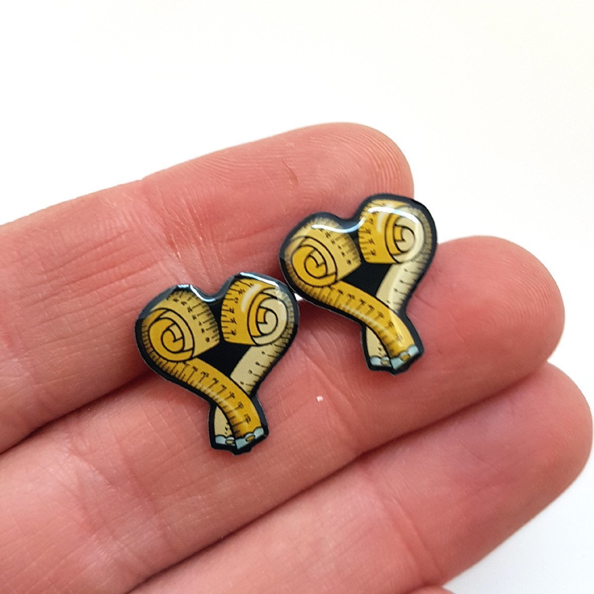 Tape Measure My Love Heart Stud Earrings