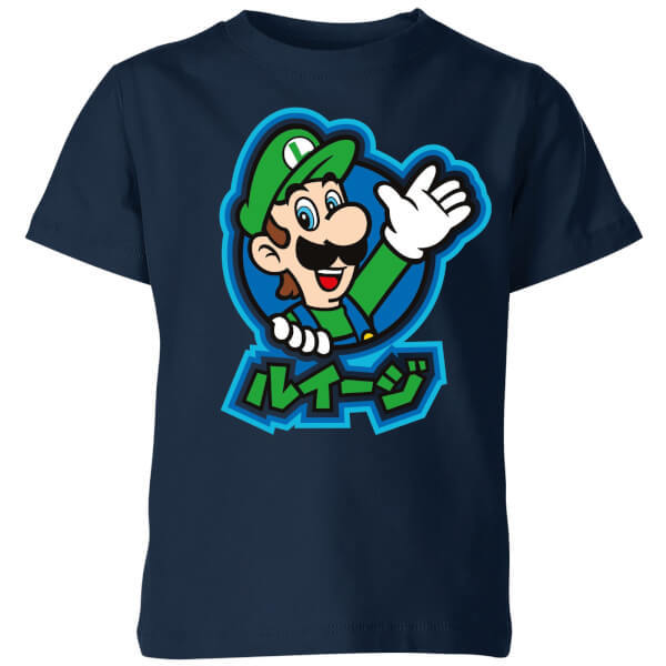 Nintendo Super Mario Luigi Kanji Kids' T-Shirt - Navy - 11-12 Years image