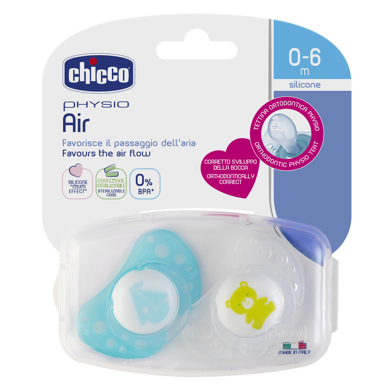 Chicco: Physio Air Soother - 0-6m 2 Pack (Boy) image