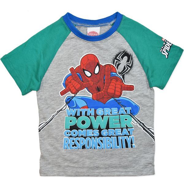 Marvel: Spiderman Green Sleeves Tee with Print - Size 7