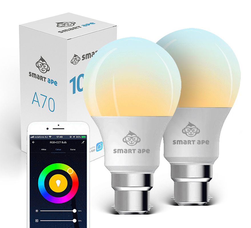 Smart Ape: 10W Colour & Warm/Cool White Smart Bulb (B22, Wi-Fi) - 2 Pack image