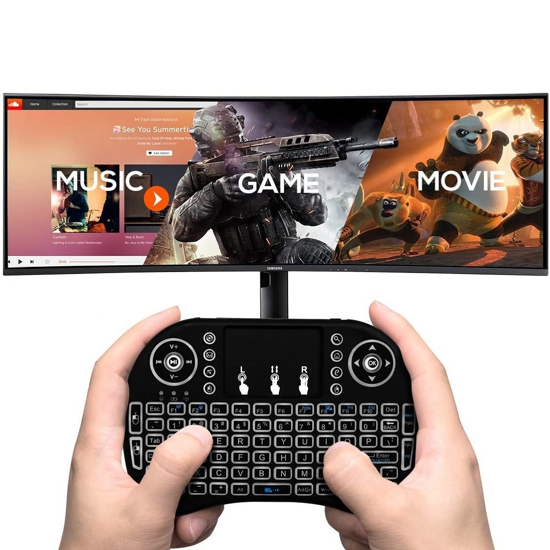 Mini Keyboard Touchpad Mouse with Lights Touchpad and Multimedia Keys for Android TV Box Smart TV Tablet Linux Windows OS image