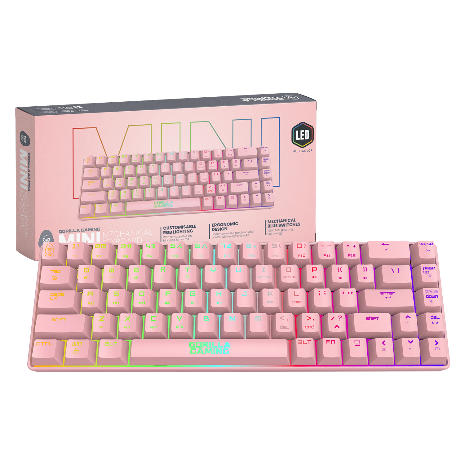 Gorilla Gaming Mini Wired Mechanical Keyboard Pink On Sale Now at Mighty Ape NZ