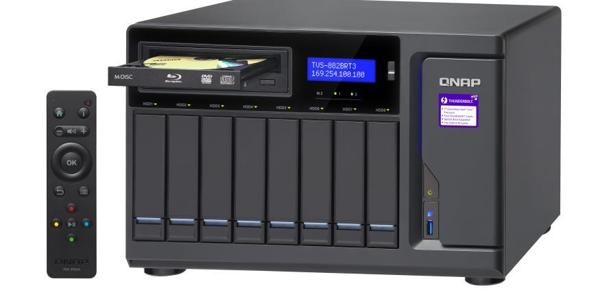 Qnap Tvs-882Brt3-Odd-I7-32G 8-Bay Nas (No Disk), 1 X Blu-Ray , 4 X Thunderbolt3 S, Core I7-7700 3.6 Ghz, 32Gb, 250W image