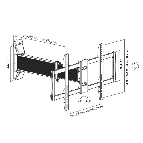 Brateck Aluminum Slim Sliding Full-Motion TV Wall Mount For 37"-70" LED, LCD Flat Panel image