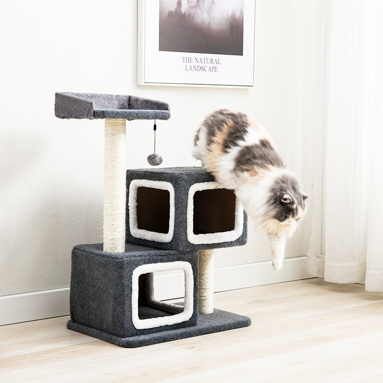 Gorilla: Cat Tree (3 Levels) With 2 Snuggle Cubes 1M - Charcoal / White image
